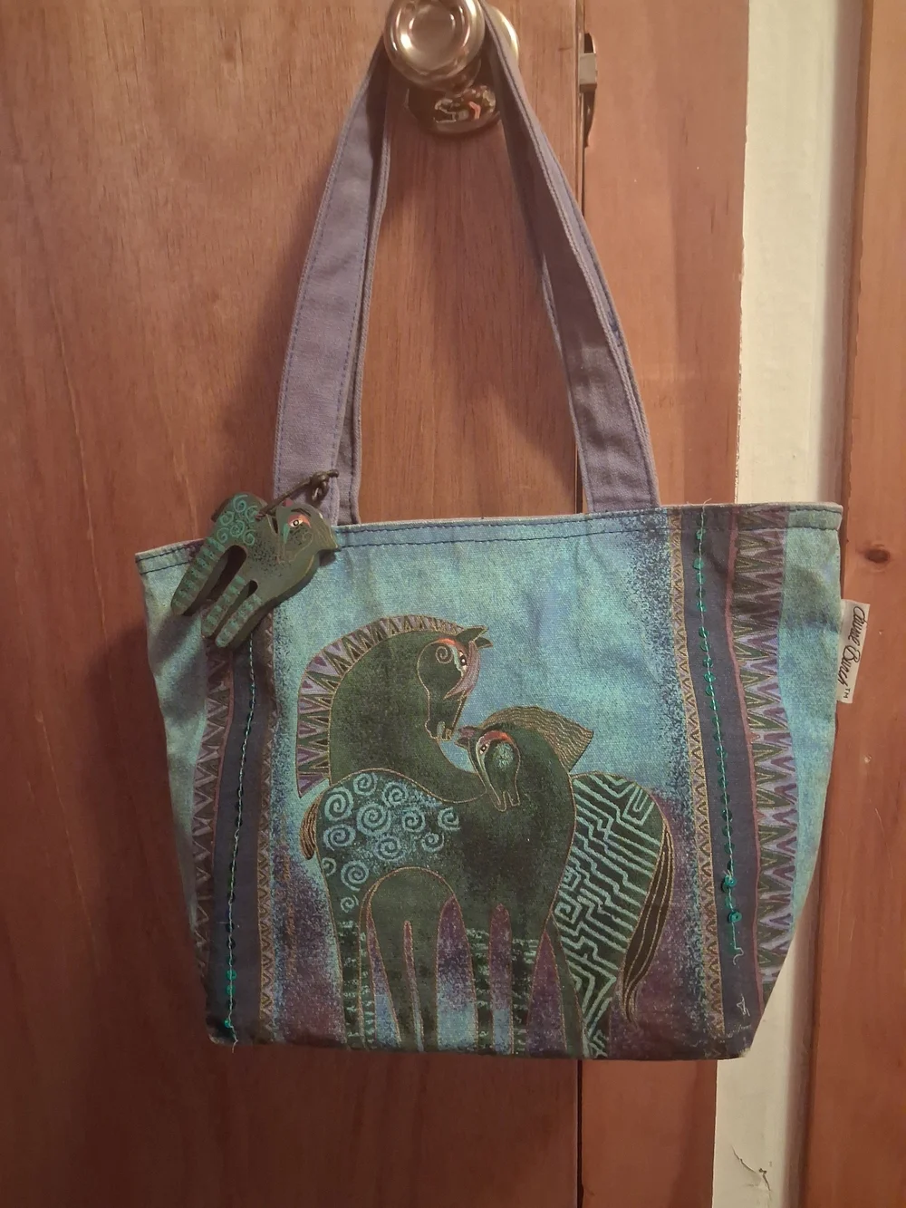 Laurel Burch Turquoise Teal Horse Motif Canvas Tote